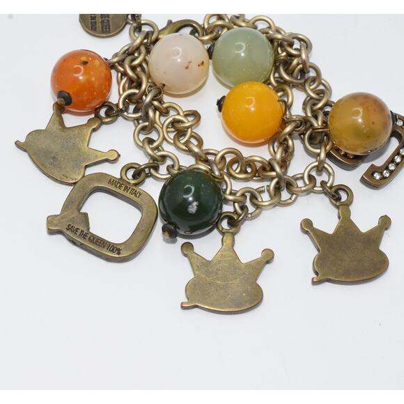 SAVE THE QUEEN Rhinestone Charm Glass Beads Dangle Fashion Bracelet RARE!!! - Picture 6 of 6